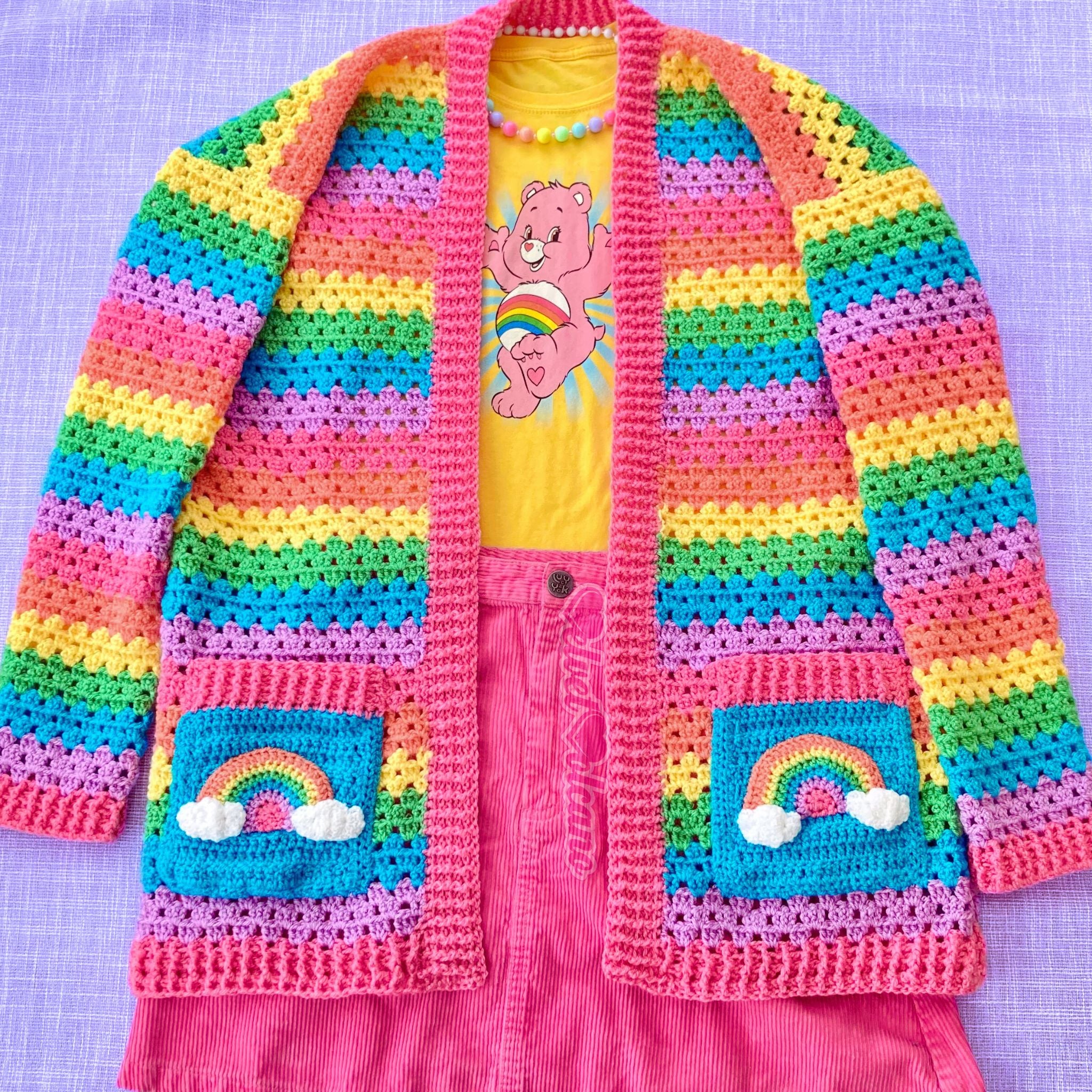 Pastel Rainbow Striped Cardigan - Crochet Long Sleeve Colourful Kawaii  Cardi – VelvetVolcano