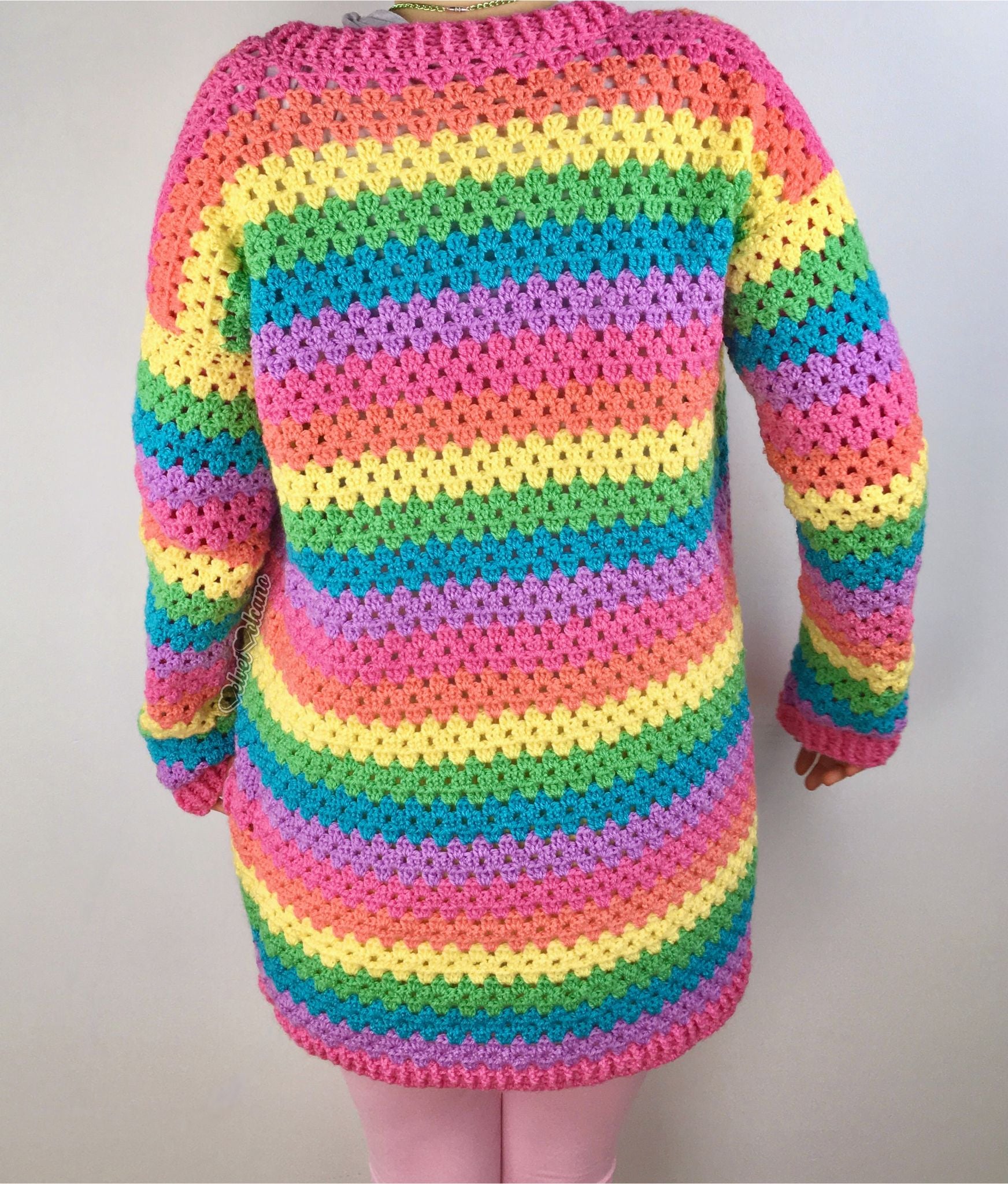 Pastel Rainbow Striped Cardigan Crochet Long Sleeve Colourful Kawaii Cardi VelvetVolcano