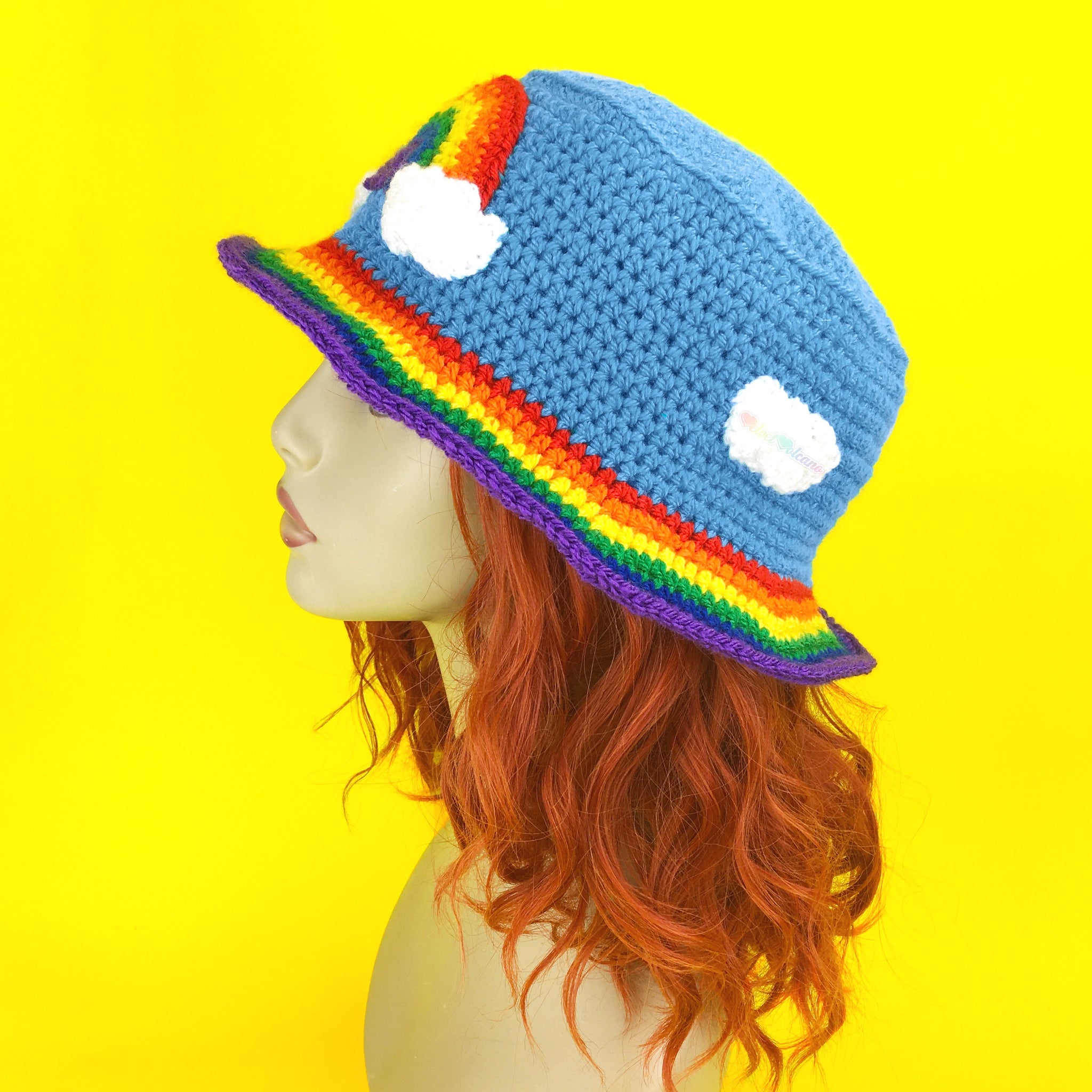 Rainbow Cloud Bucket Hat Colourful Cloudy Sky Rainbow Stripe Unisex Teen Adult Crochet Sun Hat by VelvetVolcano