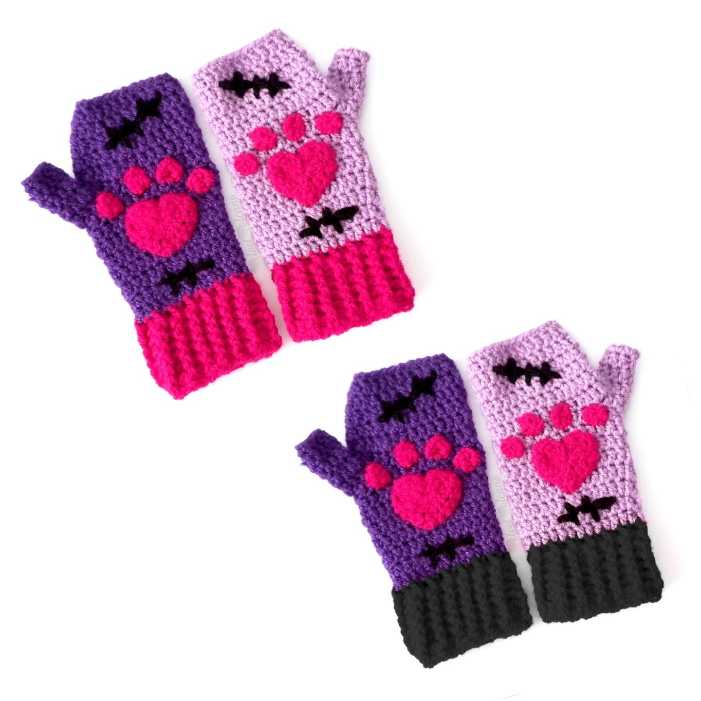 NecroKitty Fingerless Gloves Spooky Purple Cat Paw Texting Hand Warmers VelvetVolcano